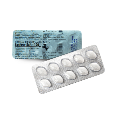 Cenforce Soft 100 mg – blíster com comprimidos e parte traseira do blíster